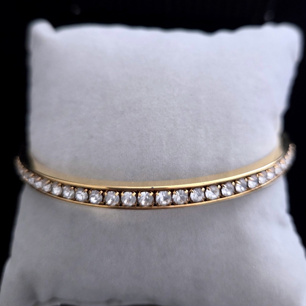 Avon Gold Tone Rhinestone Bangle Bracelet Vintage 1993 Large Clear Crystal NIB